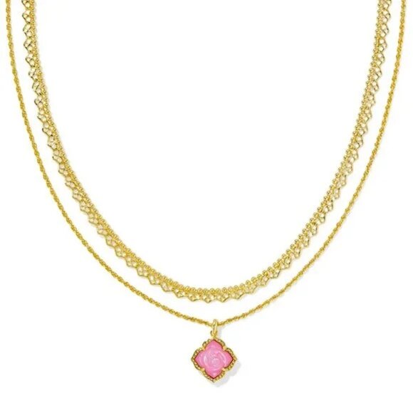 NWT Kendra Scott Gold MALLORY Pink ROSE Multi Strand Stack Necklace w/ dust bag - Picture 1 of 7